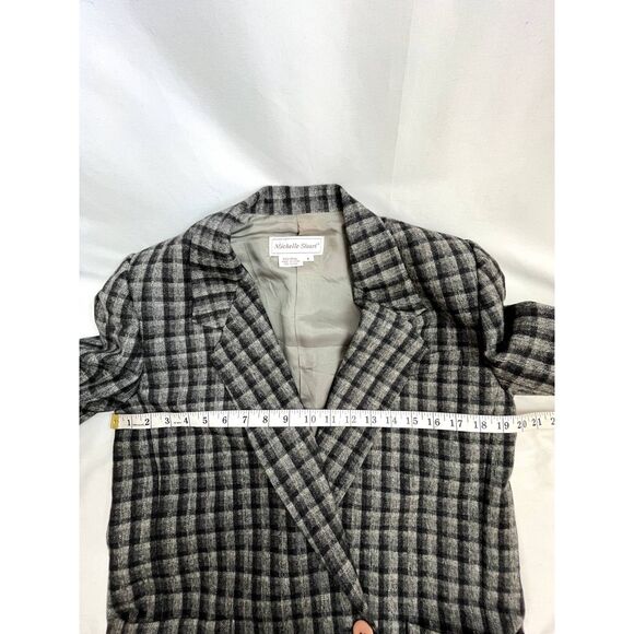 Vintage Michelle Stuart 100% Wool Grey Plaid Checkered Blazer Sz 8 Career Office - Picture 9 of 10